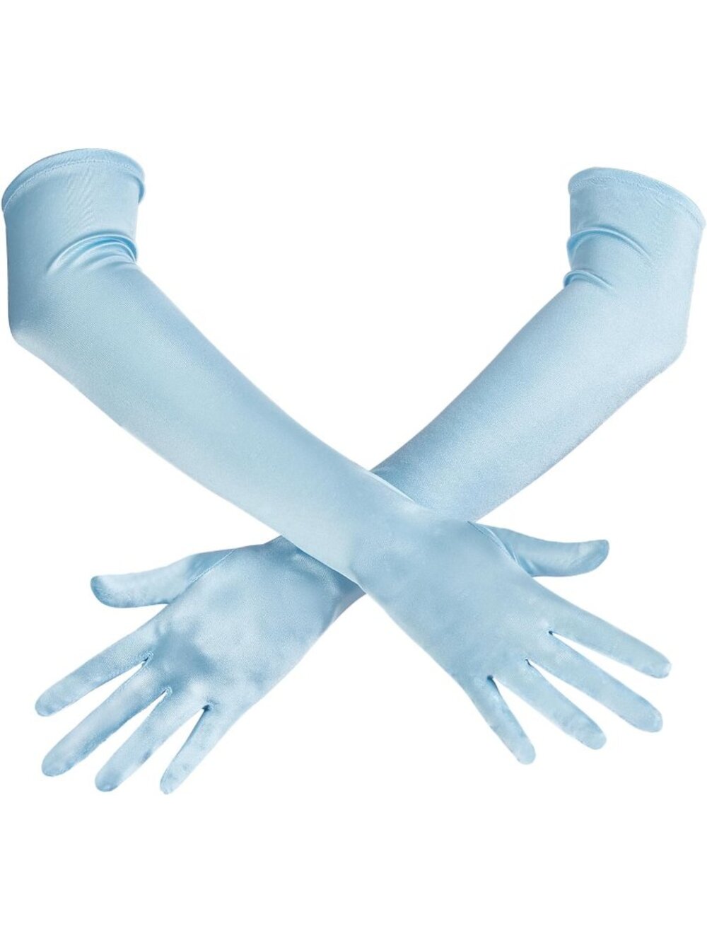 Women Aqua Blue Silk Stretchy 1920s Elbow Length Long Opera Party Satin Gloves